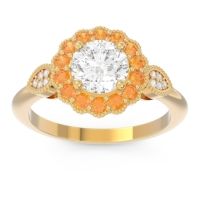 Lab Diamond Engagement Ring In 14k Yellow Gold With Citrine And Diamond - Narayantra Round Antique Ring