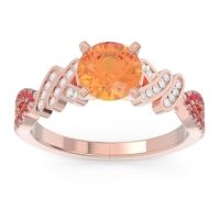 Citrine Ring In 18K Rose Gold With Lab Diamond And Ruby Granthi Round Modern Ring