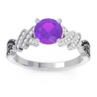 Amethyst Ring In Palladium With Lab Diamond And Black Onyx Granthi Round Modern Ring