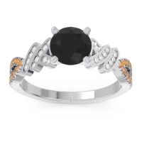 Black Onyx Ring In Palladium With Lab Diamond And Citrine Granthi Round Modern Ring