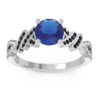 Lab Blue Sapphire Engagement Ring In Palladium With Black Onyx And Diamond - Granthi Round Modern Ring