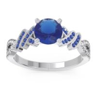 Lab Blue Sapphire Engagement Ring In Palladium With Blue Sapphire And Diamond - Granthi Round Modern Ring