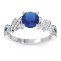 Lab Blue Sapphire Ring In Palladium With Diamond And Aquamarine Granthi Round Modern Ring