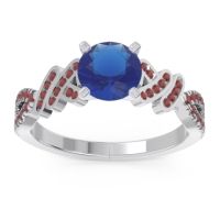 Lab Blue Sapphire Ring In Palladium With Garnet Granthi Round Modern Ring