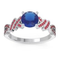 Lab Blue Sapphire Ring In Palladium With Ruby And Garnet Granthi Round Modern Ring