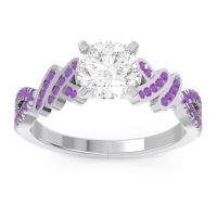 Lab Diamond Ring In Palladium With Amethyst Granthi Round Modern Ring