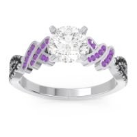 Lab Diamond Ring In Palladium With Amethyst And Black Onyx Granthi Round Modern Ring