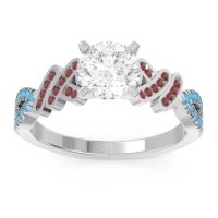 Lab Diamond Ring In Palladium With Garnet And Swiss Blue Topaz Granthi Round Modern Ring