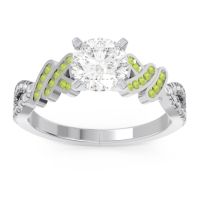 Lab Diamond Ring In Palladium With Peridot Granthi Round Modern Ring