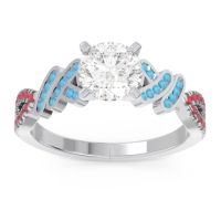 Lab Diamond Ring In Palladium With Swiss Blue Topaz And Ruby Granthi Round Modern Ring
