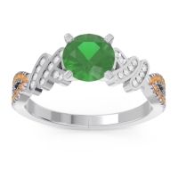 Lab Emerald Ring In Palladium With Lab Diamond And Citrine Granthi Round Modern Ring