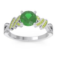 Lab Emerald Engagement Ring In Palladium With Peridot And Diamond - Granthi Round Modern Ring