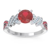 Lab Ruby Ring In Palladium With Aquamarine And Ruby Granthi Round Modern Ring