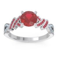 Lab Ruby Ring In Palladium With Ruby And Aquamarine Granthi Round Modern Ring