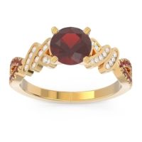 Garnet Ring In 14k Yellow Gold With Lab Diamond Granthi Round Modern Ring