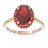 Garnet Ring In 14K Rose Gold With Ruby And Peridot Parampara Oval Halo Ring