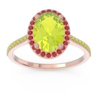 Peridot Ring In 18K Rose Gold With Ruby Parampara Oval Halo Ring