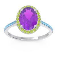 Amethyst Ring In Palladium With Peridot And Swiss Blue Topaz Parampara Oval Halo Ring
