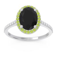 Black Onyx Engagement Ring In 14k White Gold With Peridot And Diamond - Parampara Oval Halo Ring