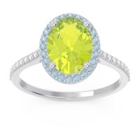 Peridot Engagement Ring In Palladium With Aquamarine And Diamond - Parampara Oval Halo Ring