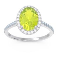 Peridot Ring In Palladium With Diamond And Aquamarine Parampara Oval Halo Ring