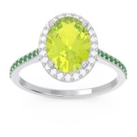 Peridot Ring In Palladium With Diamond And Emerald Parampara Oval Halo Ring