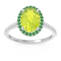 Peridot Engagement Ring In Palladium With Emerald And Diamond - Parampara Oval Halo Ring