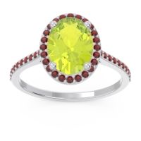 Peridot Ring In Palladium With Garnet Parampara Oval Halo Ring