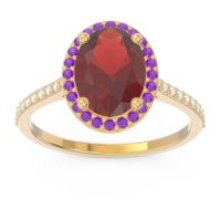 Garnet Engagement Ring In 18k Yellow Gold With Amethyst And Diamond - Parampara Oval Halo Ring