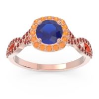 Lab Blue Sapphire Ring In 18K Rose Gold With Citrine And Garnet Arenu Round Modern Ring
