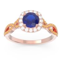Lab Blue Sapphire Ring In 14K Rose Gold With Diamond And Citrine Arenu Round Modern Ring