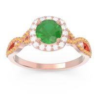 Emerald Ring In 14K Rose Gold With Diamond And Citrine Arenu Round Modern Ring