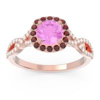 Pink Tourmaline Ring In 14K Rose Gold With Garnet And Lab Diamond Arenu Round Modern Ring