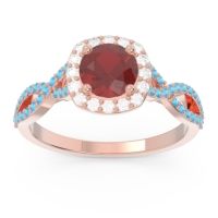 Ruby Ring In 18K Rose Gold With Lab Diamond And Swiss Blue Topaz Arenu Round Modern Ring