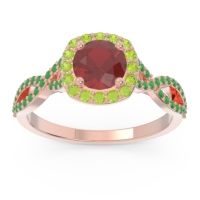 Ruby Ring In 18K Rose Gold With Peridot And Emerald Arenu Round Modern Ring