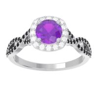 Amethyst Ring In Palladium With Lab Diamond And Black Onyx Arenu Round Modern Ring