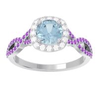 Aquamarine Ring In Palladium With Diamond And Amethyst Arenu Round Modern Ring