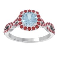 Aquamarine Ring In Palladium With Ruby Arenu Round Modern Ring