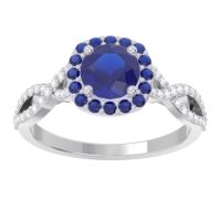Lab Blue Sapphire Engagement Ring In Palladium With Blue Sapphire And Diamond - Arenu Round Modern Ring