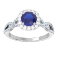 Lab Blue Sapphire Ring In Palladium With Diamond And Aquamarine Arenu Round Modern Ring