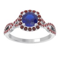 Lab Blue Sapphire Ring In Palladium With Garnet Arenu Round Modern Ring