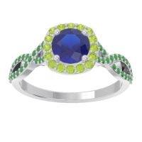 Lab Blue Sapphire Ring In Palladium With Peridot And Emerald Arenu Round Modern Ring
