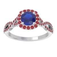 Lab Blue Sapphire Ring In Palladium With Ruby And Garnet Arenu Round Modern Ring