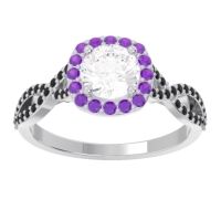 Lab Diamond Ring In Palladium With Amethyst And Black Onyx Arenu Round Modern Ring