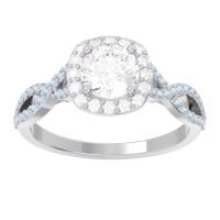 Lab Diamond Ring In Palladium With Diamond And Aquamarine Arenu Round Modern Ring