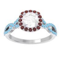 Lab Diamond Ring In Palladium With Garnet And Swiss Blue Topaz Arenu Round Modern Ring