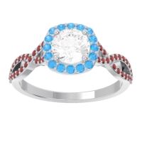 Lab Diamond Ring In 18k White Gold With Swiss Blue Topaz And Garnet Arenu Round Modern Ring
