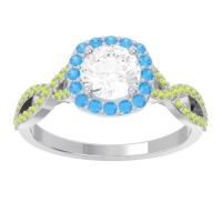 Lab Diamond Ring In Palladium With Swiss Blue Topaz And Peridot Arenu Round Modern Ring
