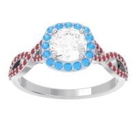 Lab Diamond Ring In Palladium With Swiss Blue Topaz And Ruby Arenu Round Modern Ring