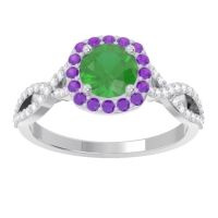 Emerald Engagement Ring In Palladium With Amethyst And Diamond - Arenu Round Modern Ring